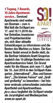 Branchentreffen der Serviced-Apartment-Welt, SO!APART 2016